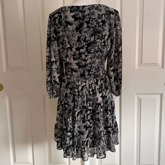 Cinq a Sept Harlie Floral Print Balloon Sleeve Dress in Slate Multi US 10 NEW - Picture 7 of 9